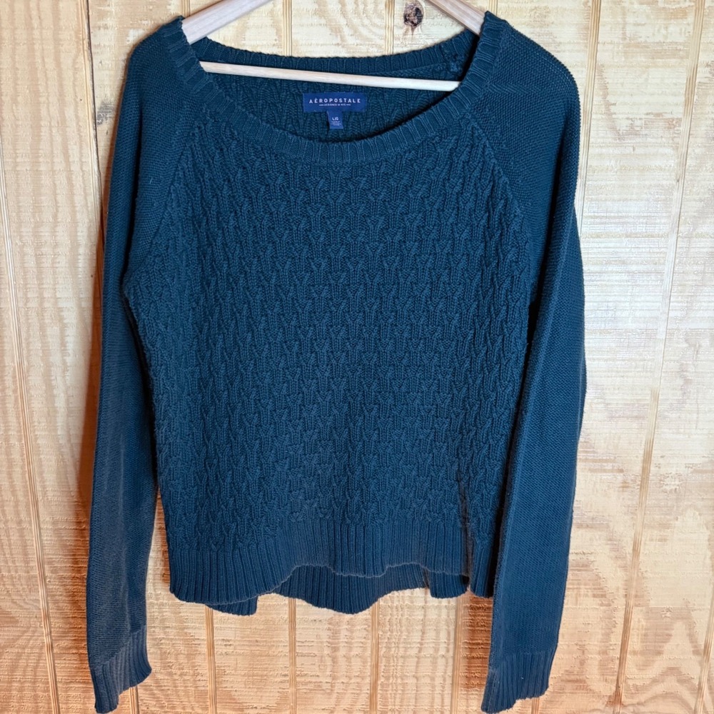 Aeropostale Teal Knit Sweater‎ Womens L G Textured Cable Knit Boat Neck VTG Y2K